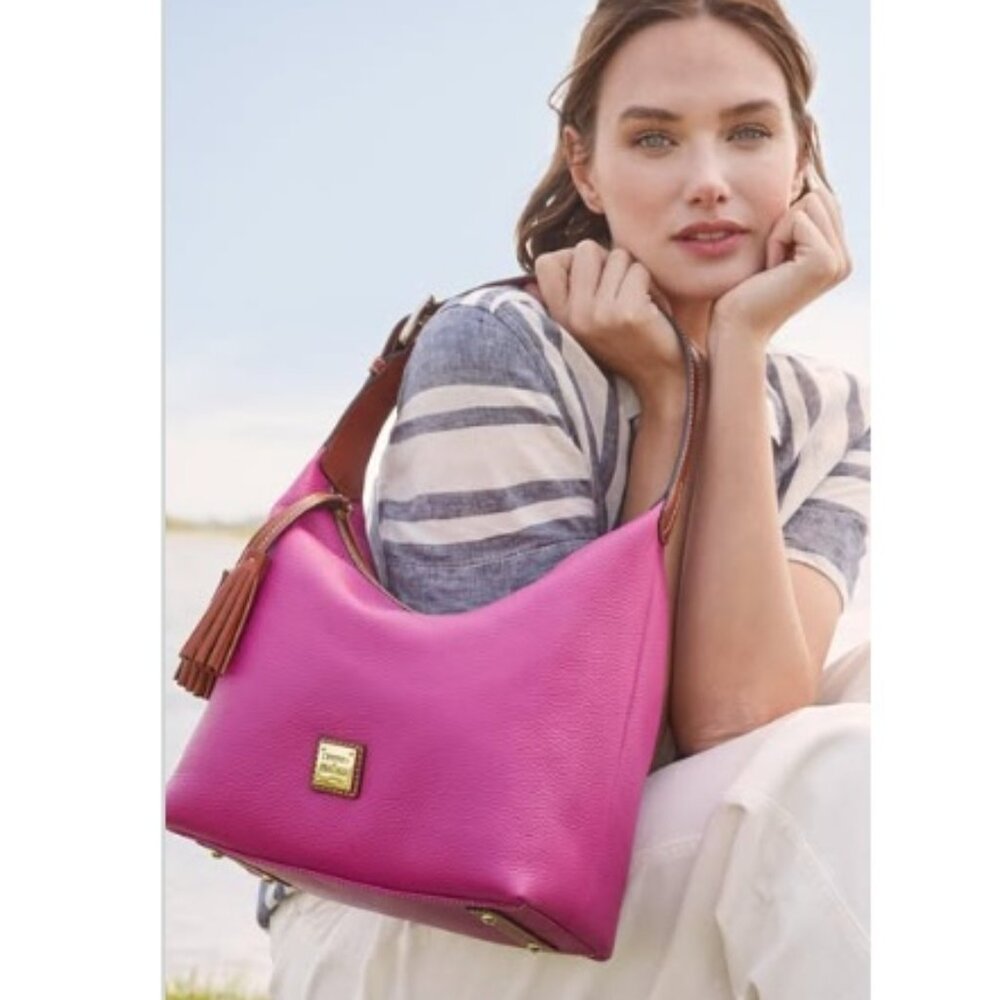 Dooney & Bourke Pink Leather Hobo Shoulder Bag with Brown Strap